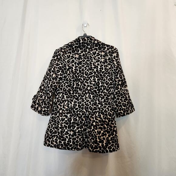 FOREVER 21 Black Cream Leopard Print Retro Carpet Bag Pea Coat Juniors Large L - Picture 5 of 11